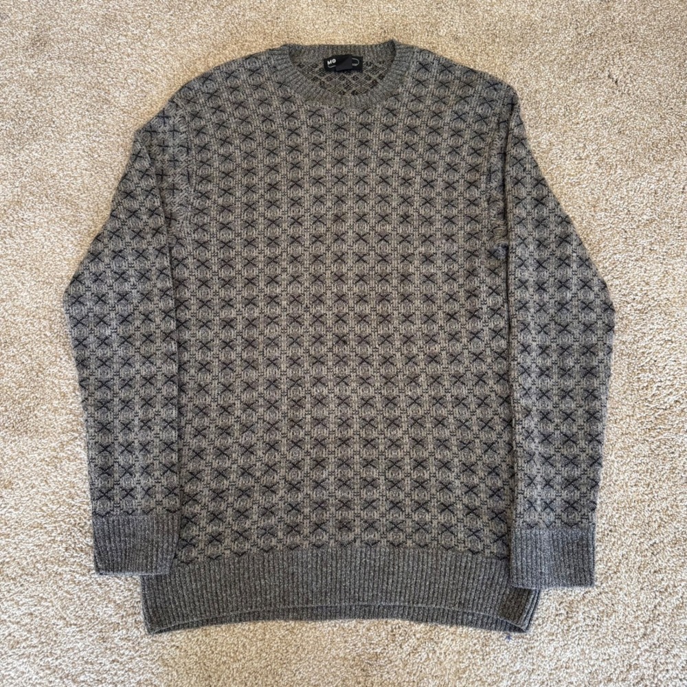 Mondo di Marco Sweater Mens L Grey Geometric Wool Blend Made in Italy Crewneck